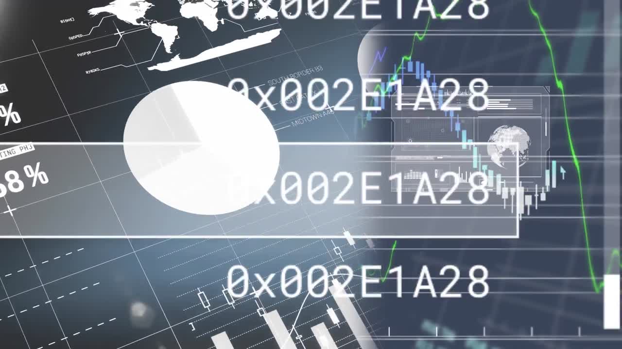 검은색 배경에 있는 금융 데이터 처리 애니메이션