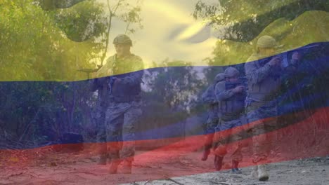 animation of flag of colombia over diverse soldiers