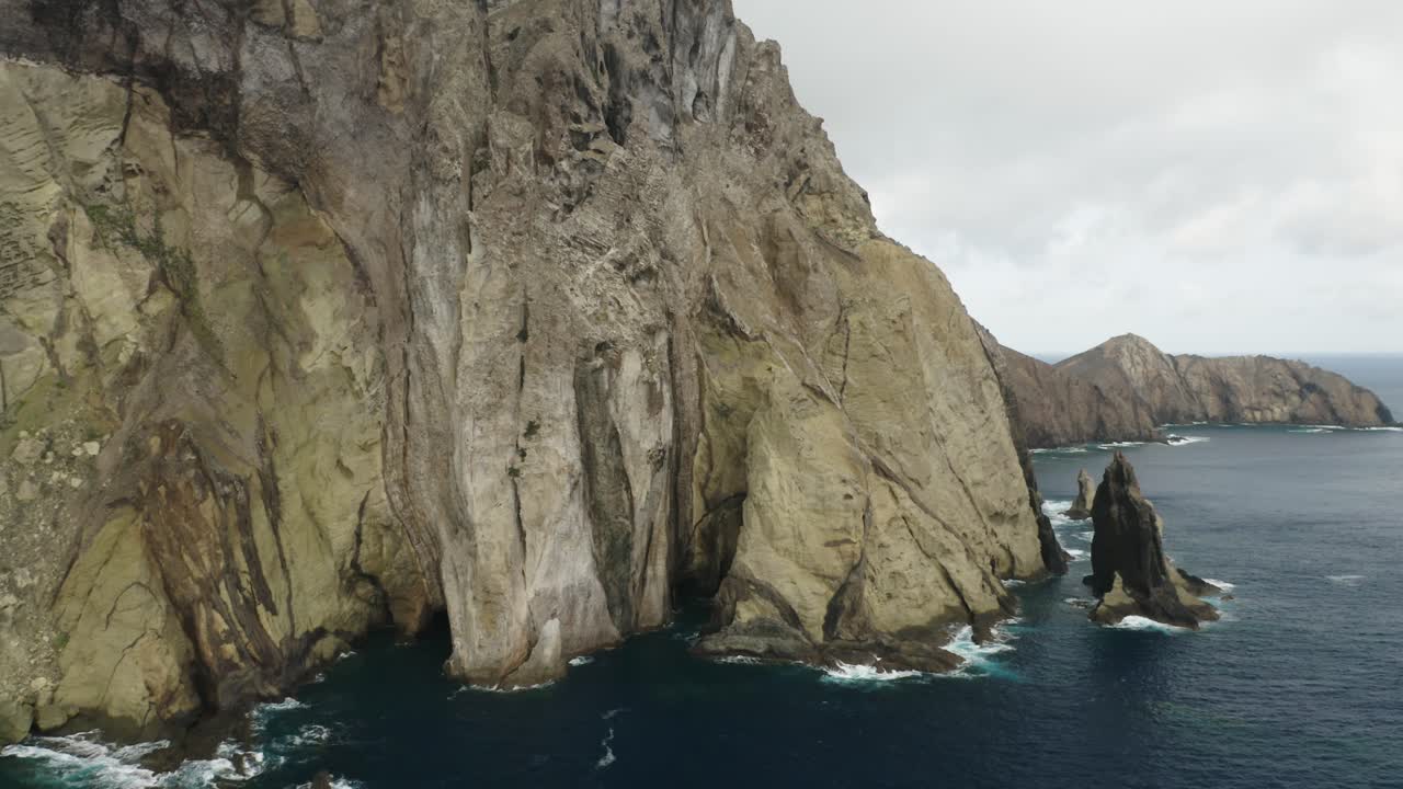 Inaccessible shore of volcanic island Porto Santo, North Side, aerial