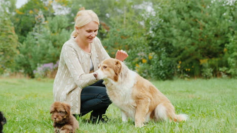 woman with dog and puppies