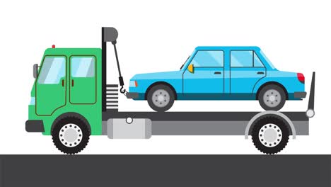 motion animation of a color flat car transporter with sedan