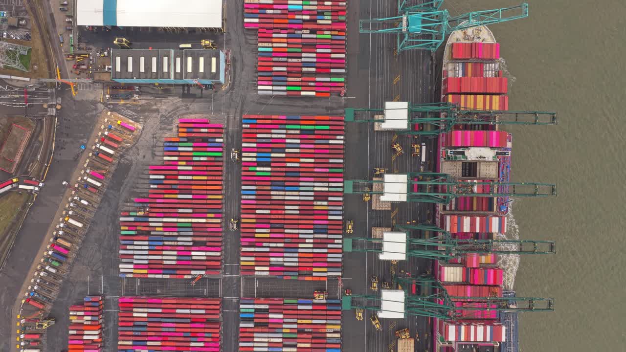 Antwerp port aerial panorama of shipping facilities and storage, Belgium