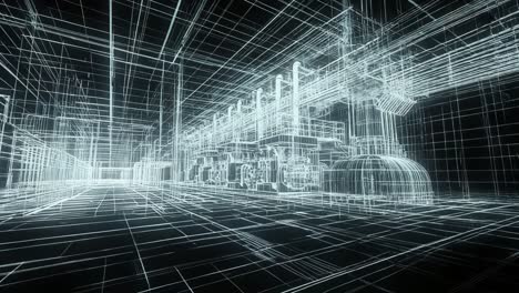 wireframe visualization of an industrial plant