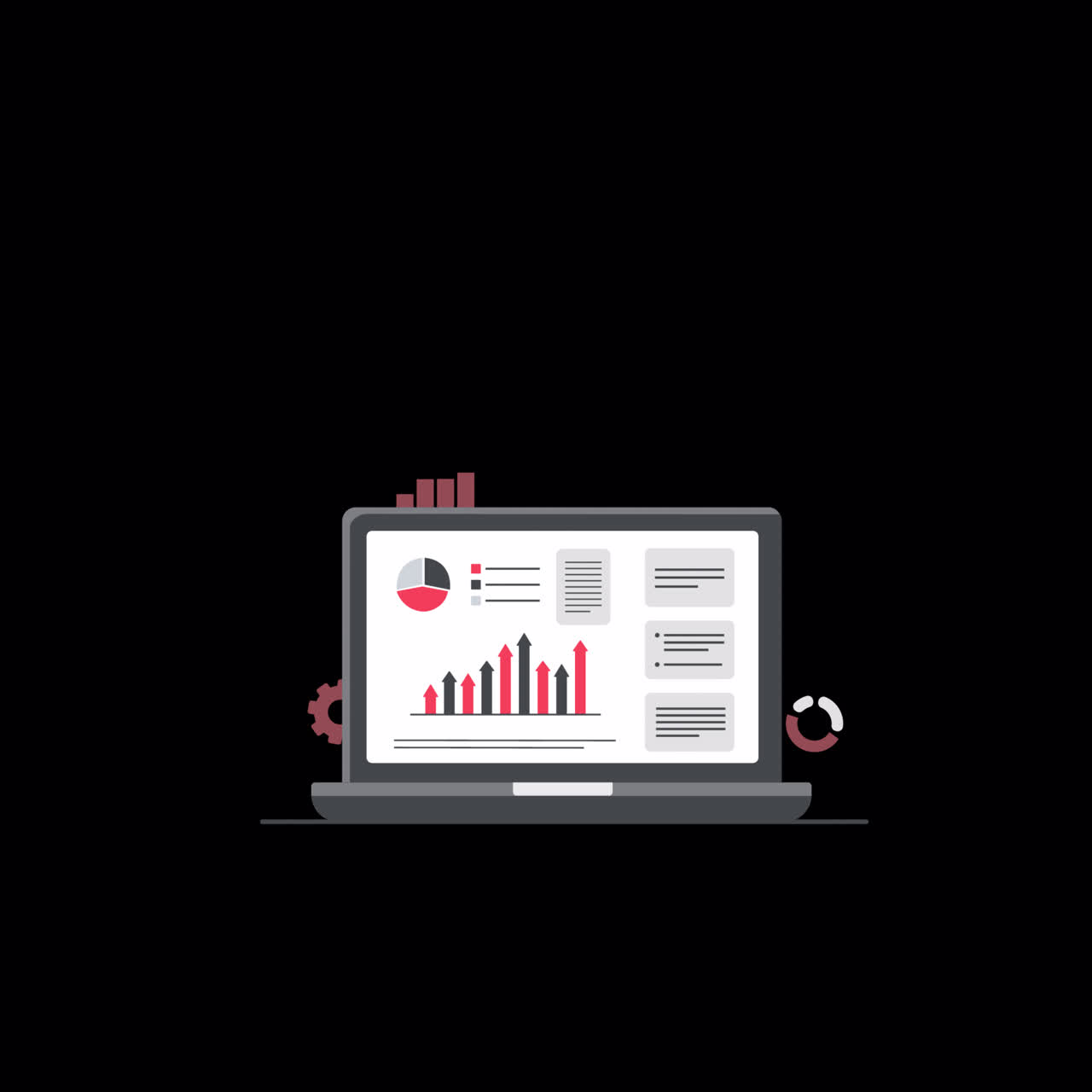 Animated Laptop Displaying Data Charts and Business Analytics
