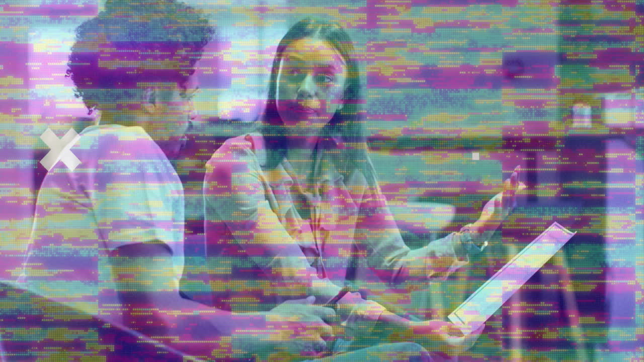 animación de marcadores y procesamiento de datos sobre diversas personas de negocios en la oficina.