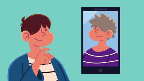 young boys with smartphone characters