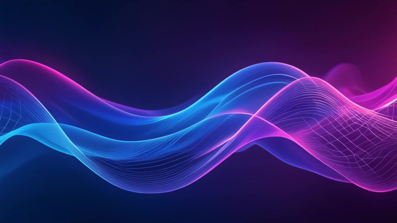 Líneas de Onda de Neón Resplandecientes Abstractas Fluyendo en el Espacio Oscuro