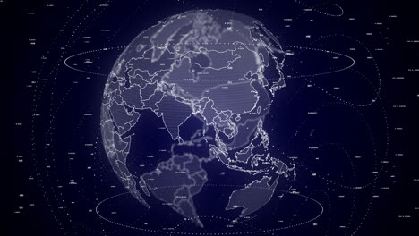 Globo-Digital-Girando,-Acercándose-A-Las-Partículas-De-Energía-De-Fondo-Del-Análisis-De-Datos-Del-País-De-Myanmar-Alrededor-Del-Mundo