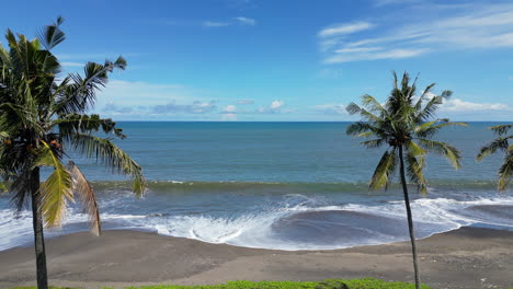 drones se mueven entre las palmeras en la aislada playa de bali, indonesia