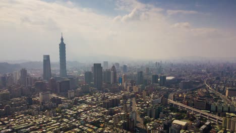 sunny day taipei cityscape downtown aerial panorama 4k timelapse taiwan