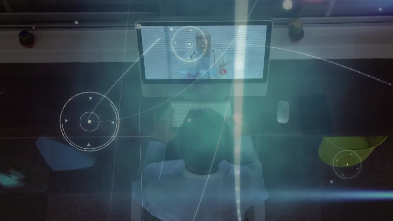 노트북에서 비디오 통화를 하는 아프리카계 미국인 남성에 대한 연결의 애니메이션