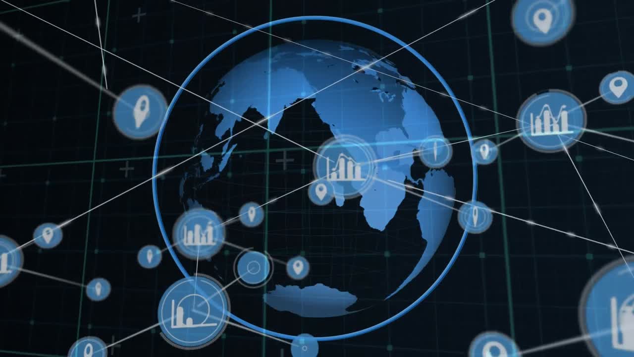 전 세계와 그리드에 대한 아이콘으로 연결 네트워크의 애니메이션