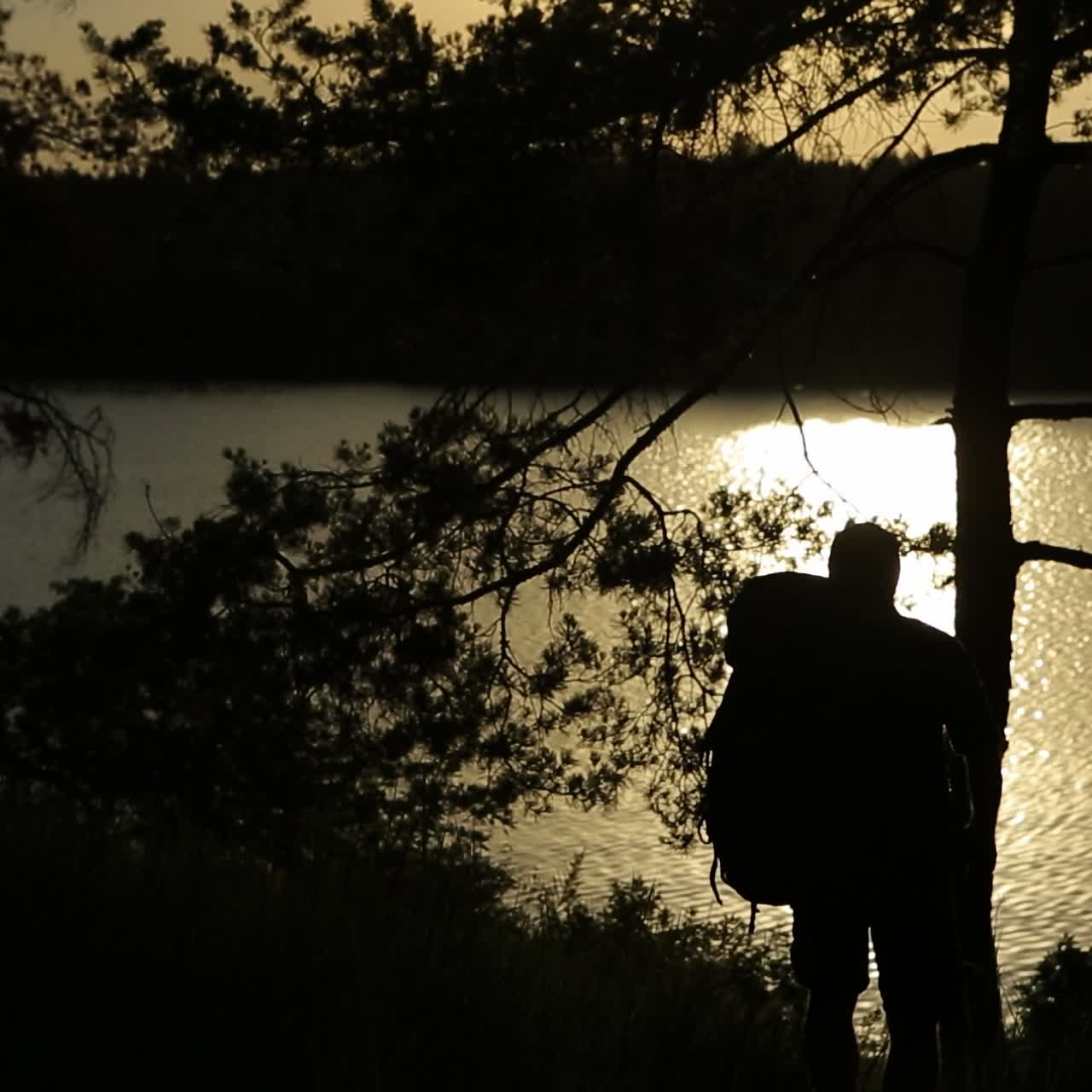 Silhouette Of Hiker Man