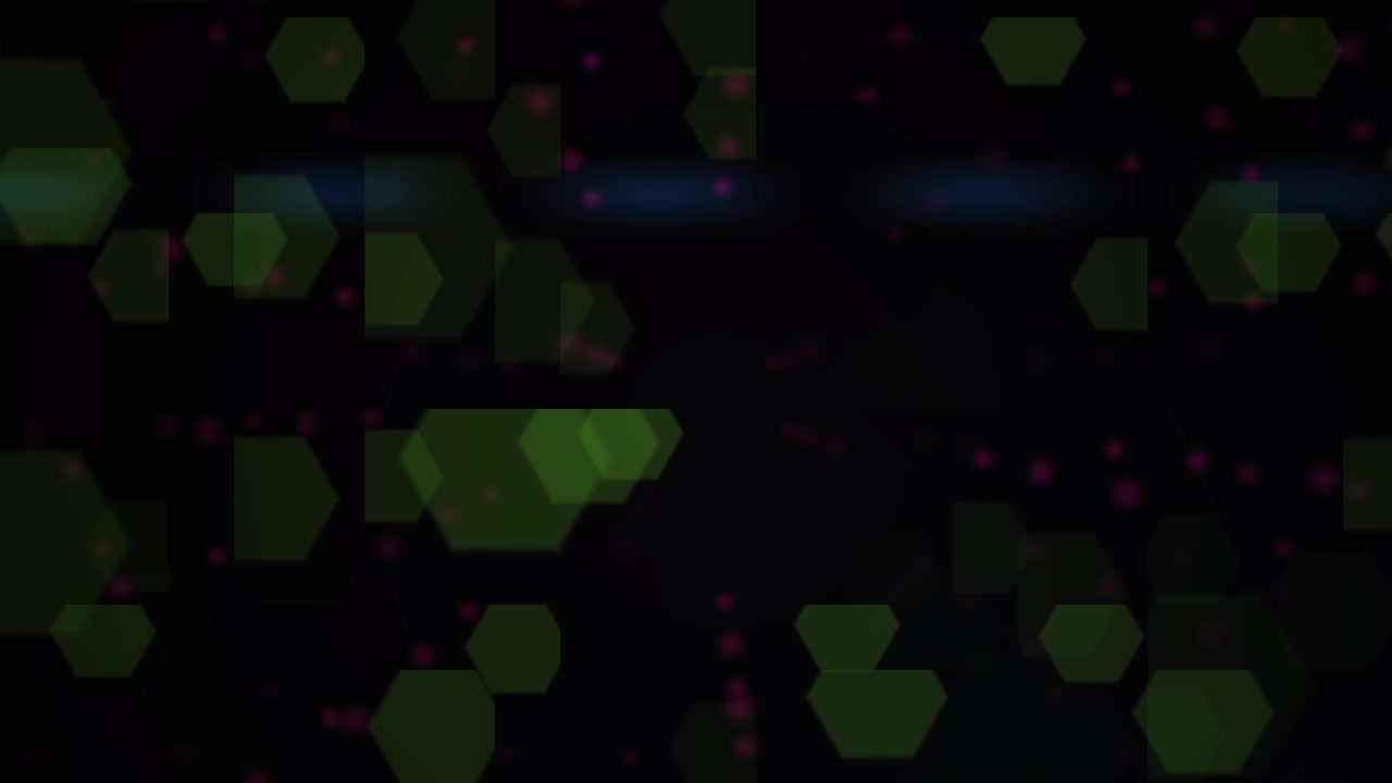 Moving Green Hexagon Bokeh Lights with Pink Particles and Lens Flare