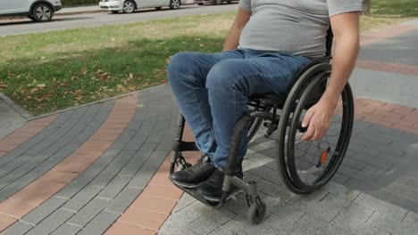 man with disabilities in wheelchair walk at the park alley