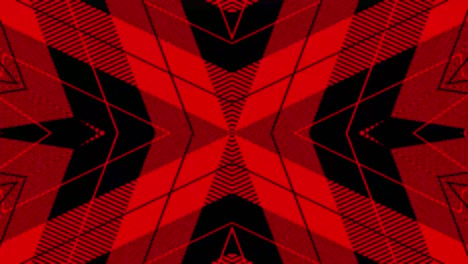 secuencia de bucle de vídeo de fondo de movimiento. rayas de tartan rojas y negras estilo patrón gráfico en efectos de movimiento caleidoscópico.