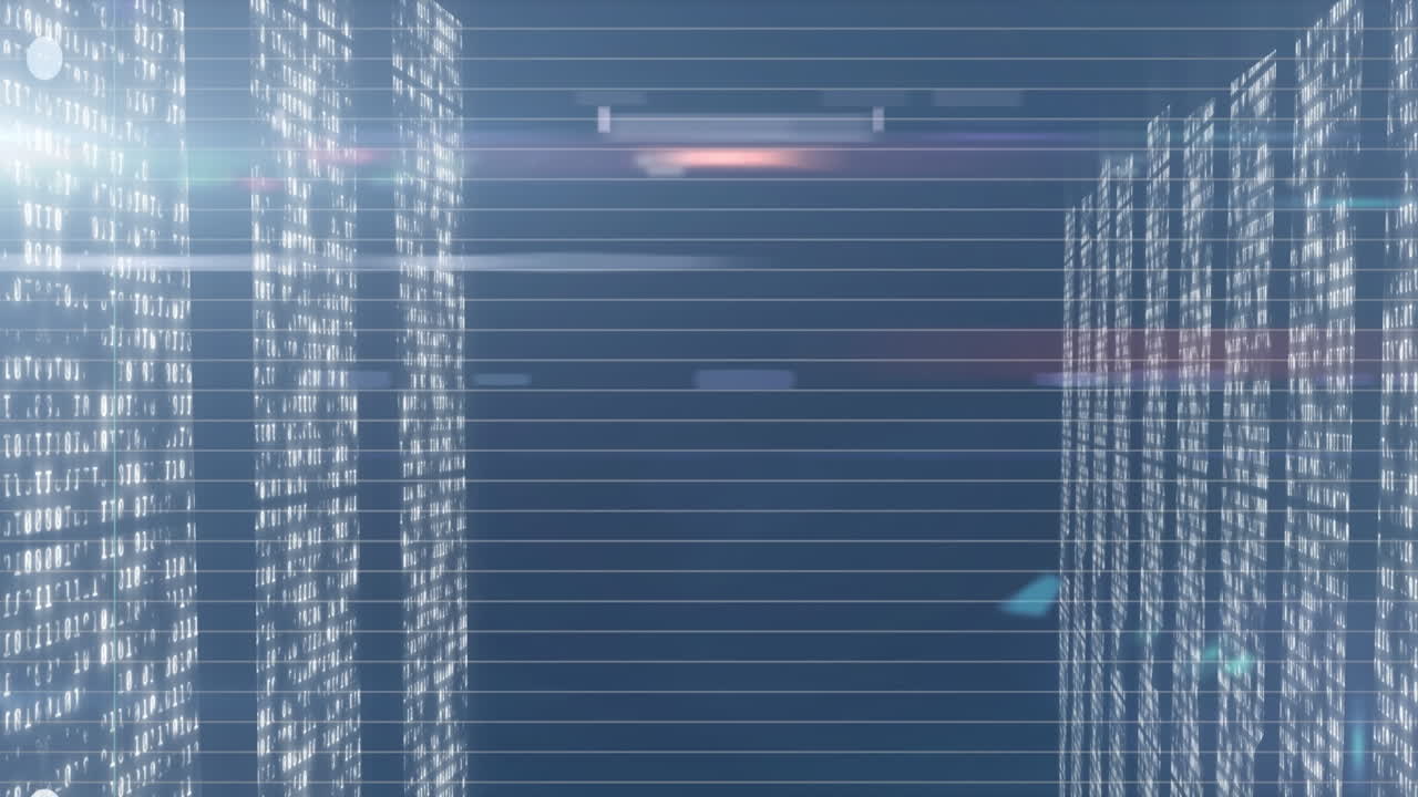 Animation of data processing and light spots on black background