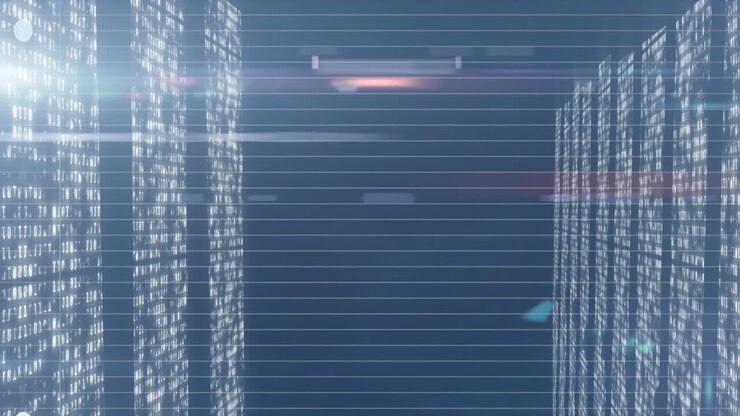 Animation of data processing and light spots on black background
