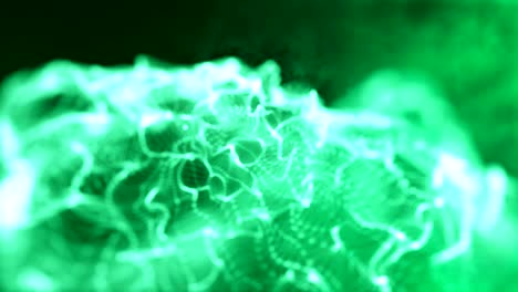 abstract smokey luminous waving particles with depth of field. dynamic flowing green strings particles. 4k resolution, futuristic design background