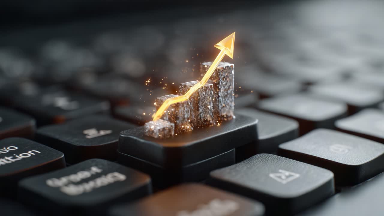 Visual Representation of Data Growth and Financial Progress, Showcasing an Increasing Bar Graph Emerged from a Keyboard Key, Signifying Success in Analytics and Technology