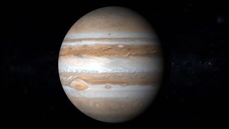 planeta júpiter realista girando y zoomando en el espacio, entre las estrellas, bucle de 4k
