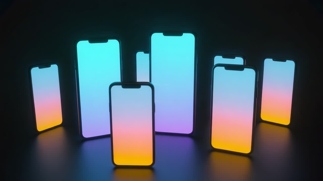 Group of Glowing Smartphones