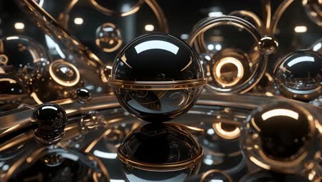 renderizado 3d abstracto de esferas negras y doradas