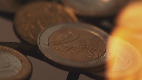 close-up of euro coins