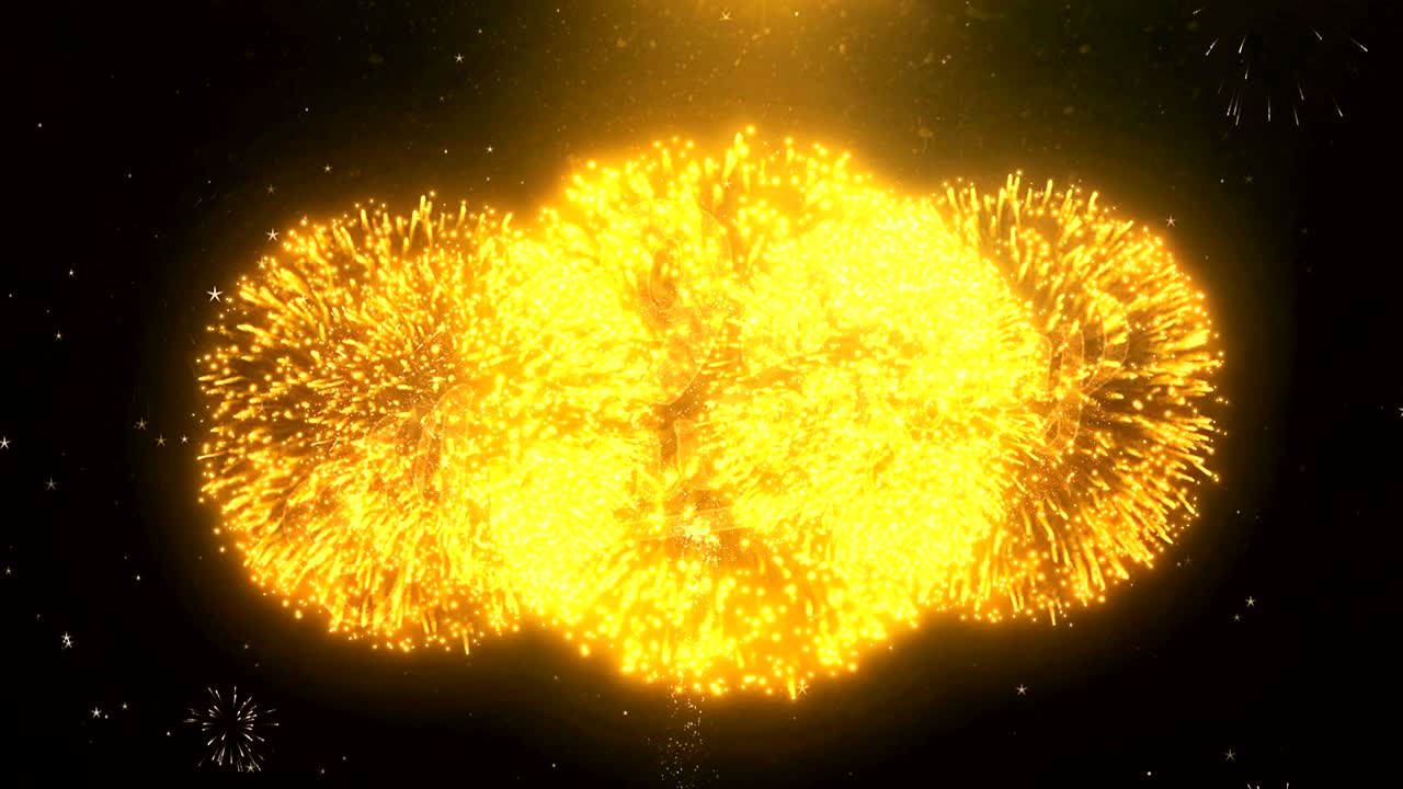 9a feliz aniversario tarjeta de felicitación texto revelar de fuegos artificiales dorados y galletas en brillo partículas mágicas brillantes chispas noche para la celebración, deseos, eventos, mensaje, vacaciones, festival