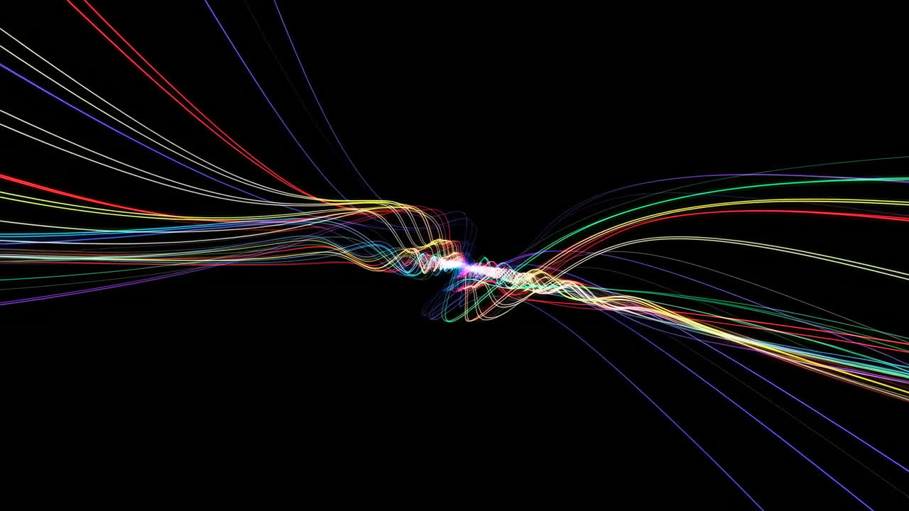 Dynamic Flow of Vibrant Abstract Light Trails on Black Background