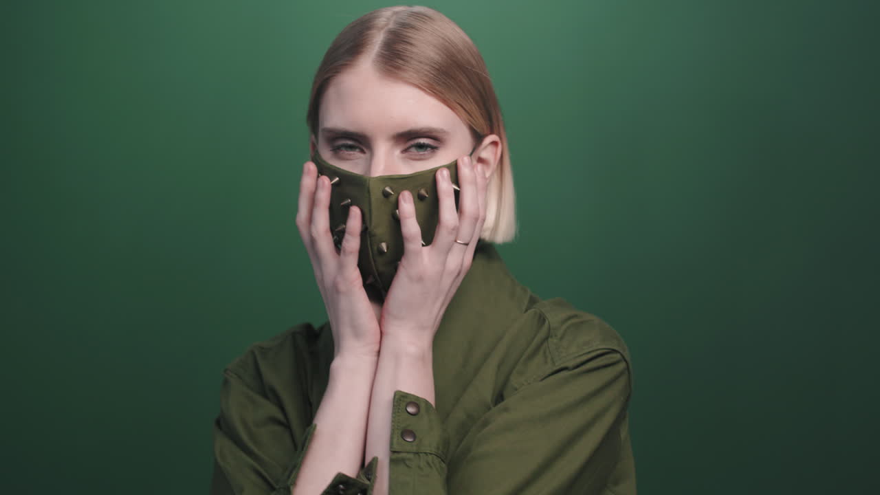 Woman in Studded Face Mask