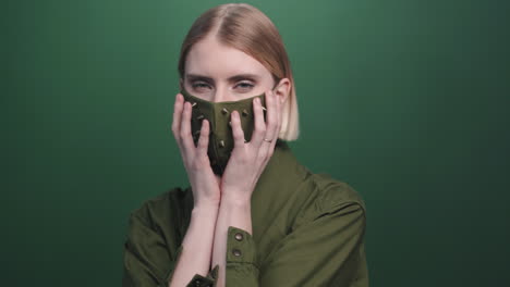 woman in studded face mask