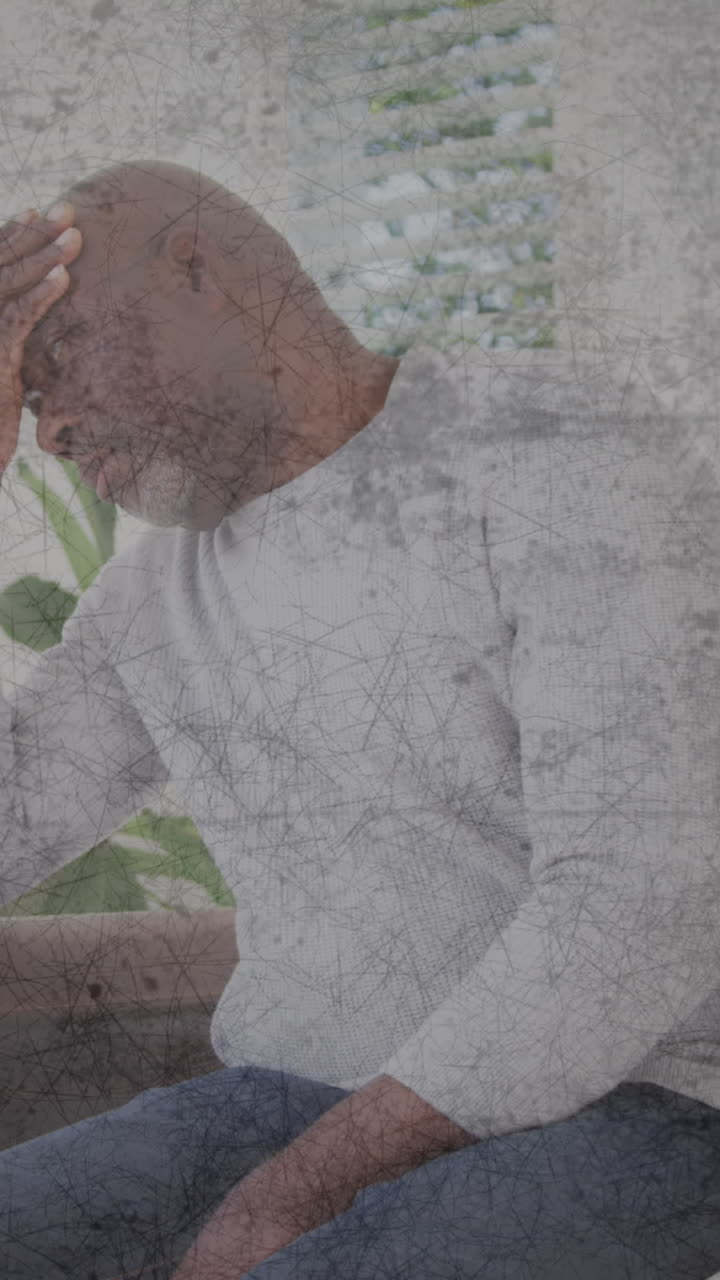 슬픈 노인 아프리카계 미국인 남성 위에 움직이는 배경의 애니메이션