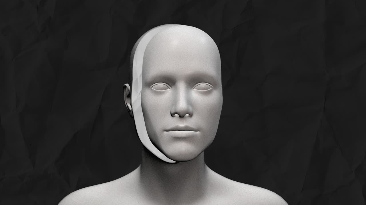 은 종이를 가진 인간 몸의 추상 예술 개념, 창의적인 현대 스 모션 스타일의 현실적인 3d 캐릭터 남자 또는 여자, 그래픽 다채로운 사이키델릭 디자인, 밝은 패션 루프 애니메이션.