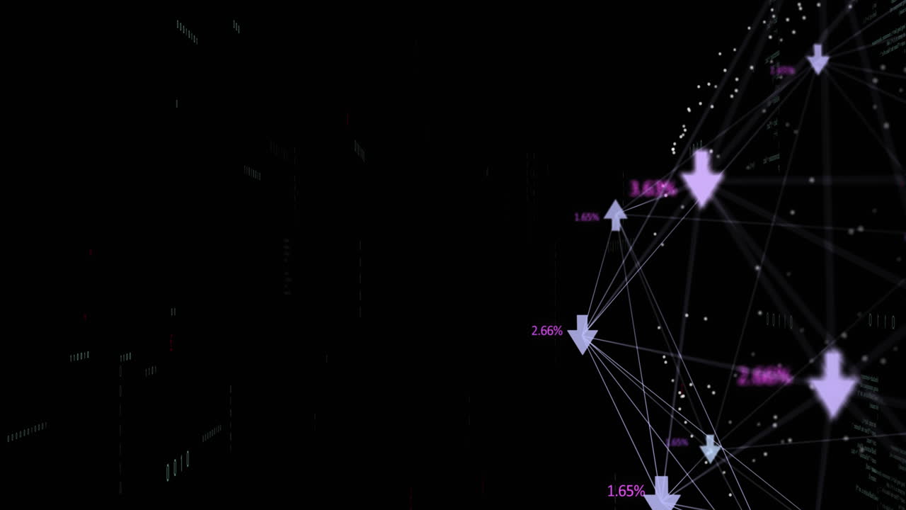Animation of data processing and arrows on black background