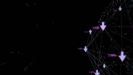 animación del procesamiento de datos y flechas sobre fondo negro