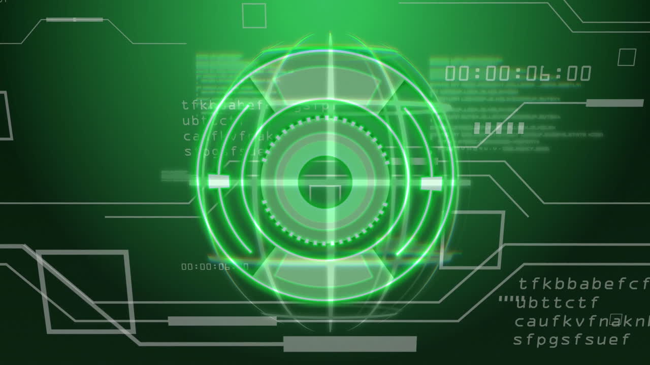 녹색 디지털 타은 기술 데이터와 코드를 배경으로 애니메이션합니다.