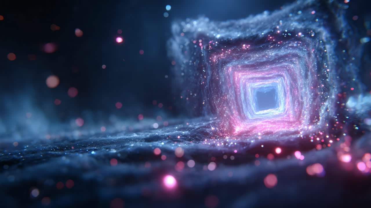A Mesmerizing Portal of Light and Color: An Abstract Journey Through a Cosmic Tunnel Filled with Twinkling Stars and Ethereal Swirls in a Digital Universe