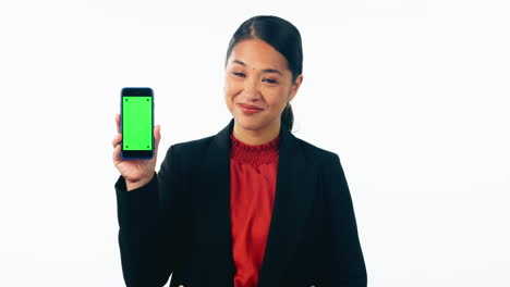 Geschäftsfrau,-Grüner-Bildschirm-Des-Telefons