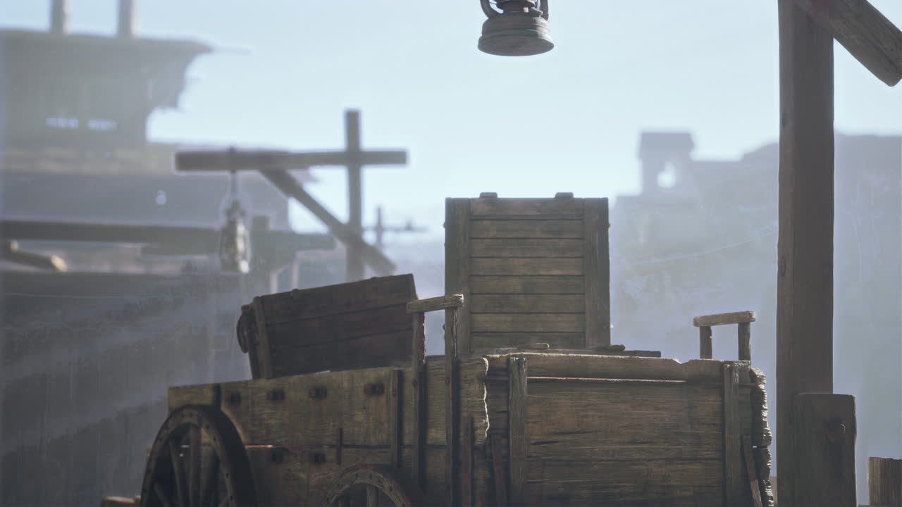 먼지 가득한 서쪽 마을 의 은 나무 마차