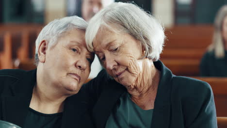 Funeral,-church-and-women-comfort-in-memorial