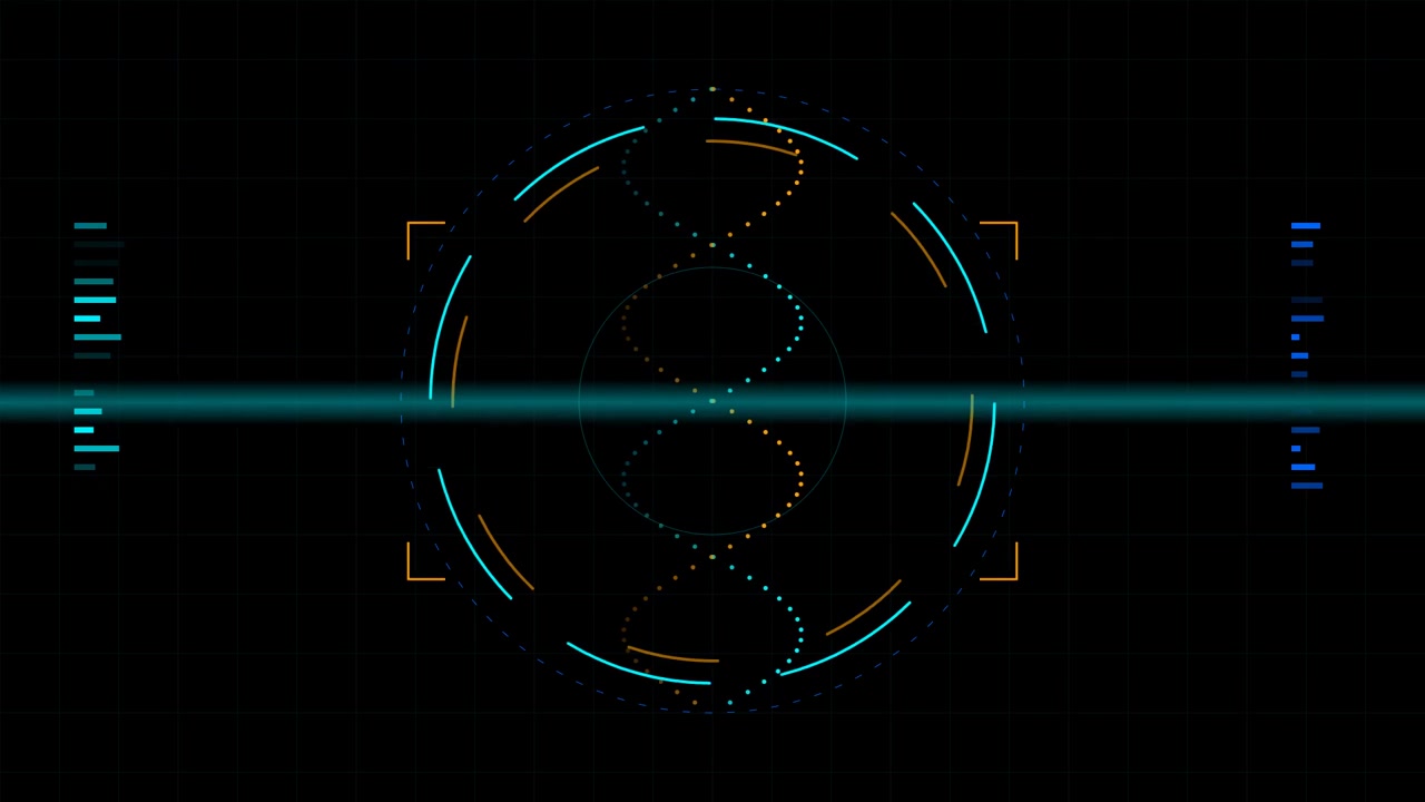 Digital DNA Helix Rotating in Futuristic HUD Interface