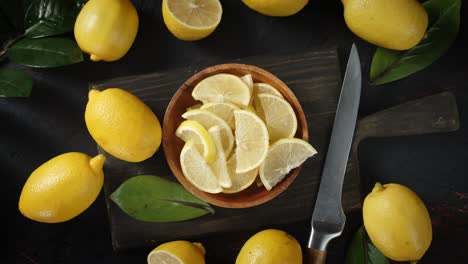 sliced lemon on a plate slowly rotates.