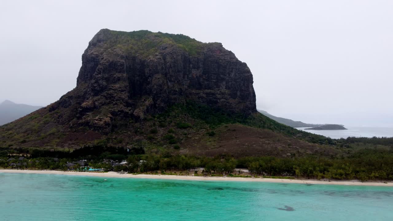 Iconic view of Le Morne Brabant standing tall against the vibrant turquoise waters of Mauritius