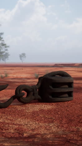 old pulley in a desert landscape