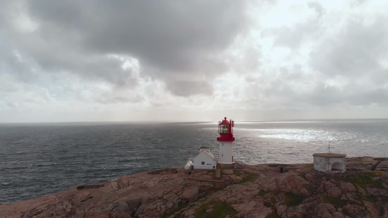 Lindesnes Lighthouse And North Sea In Norway. - aerial shot