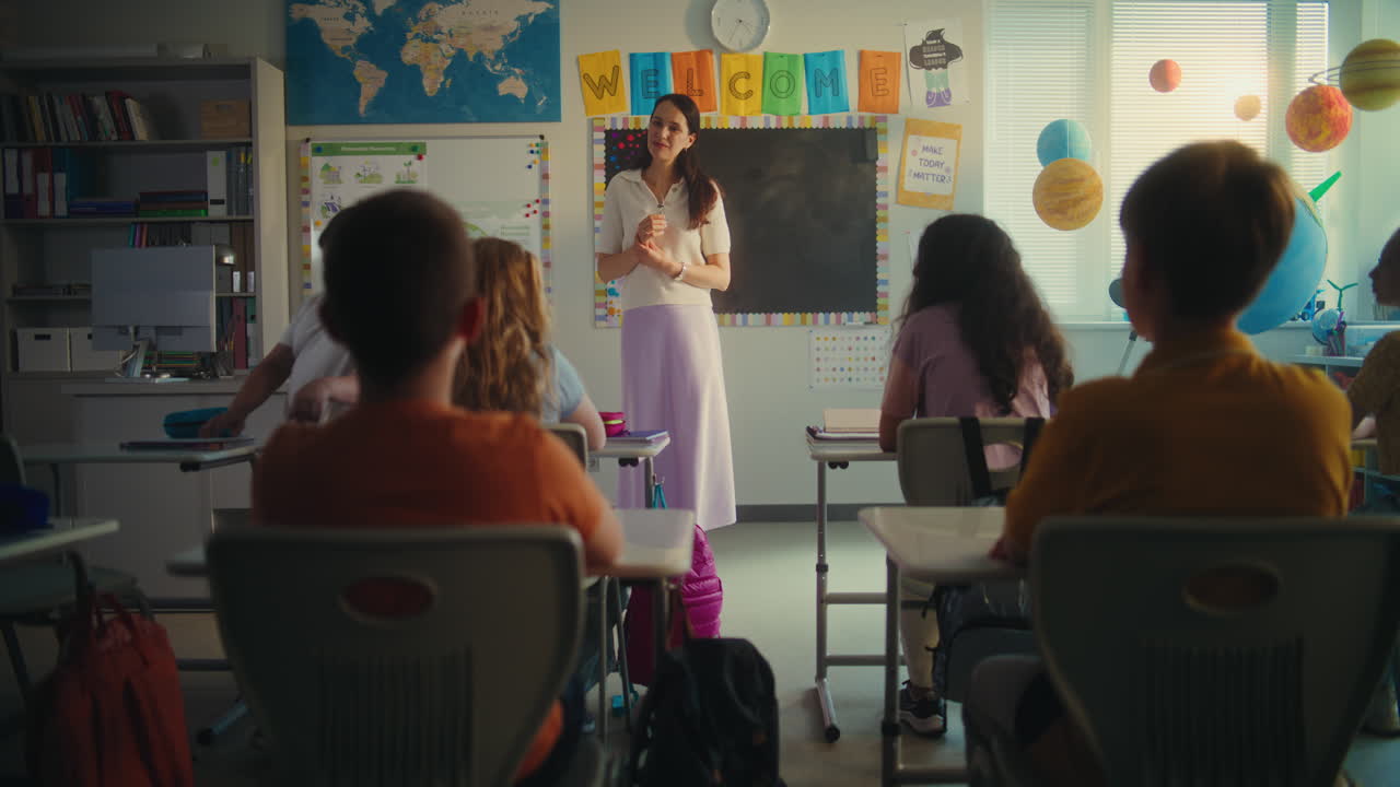 Smart Boy Presenting Homework on Renewable Energy Resources in Front of Class