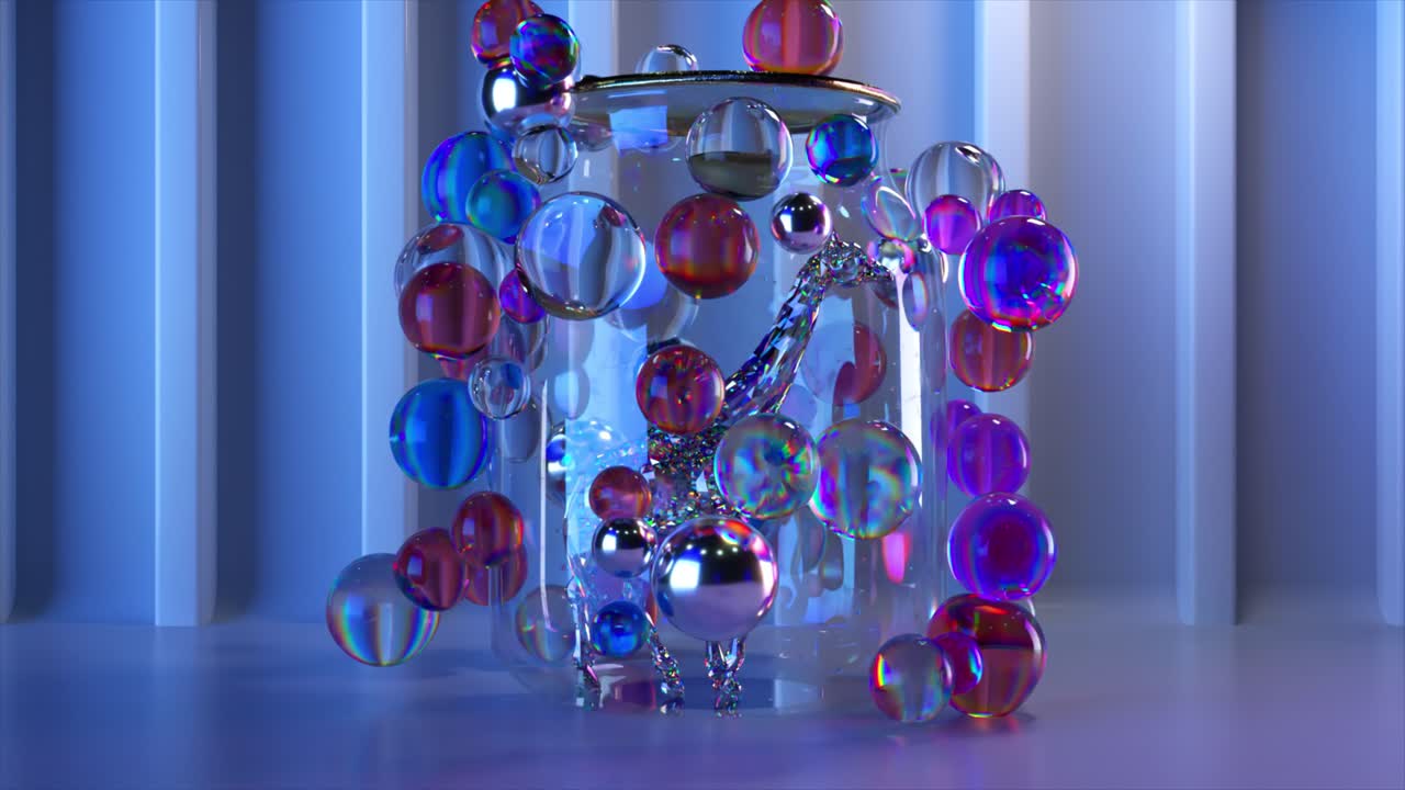 Girafa Abstrata em um Pote de Vidro com Bolhas