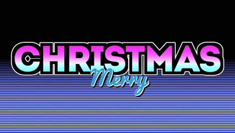 retro merry christmas text with neon lines in dark galaxy