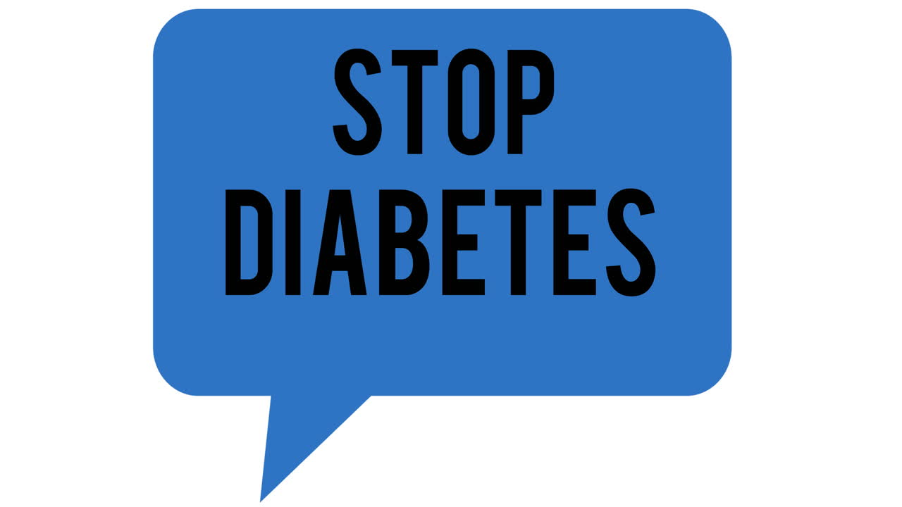 Animation af tekst 'stop diabetes' over hvid baggrund.